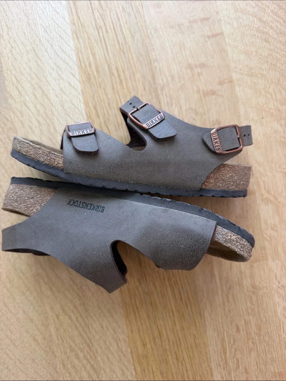 Birkenstock Kids Brown Dual-Strap Sandals with Copper Buckles